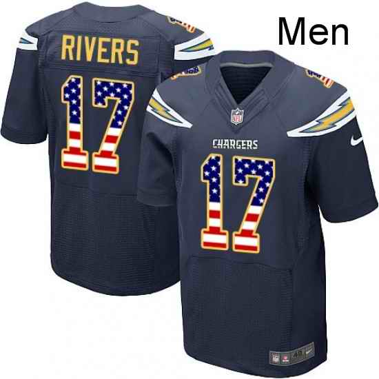 Men Nike Los Angeles Chargers 17 Philip Rivers Elite Navy Blue Home USA Flag Fashion NFL Jersey